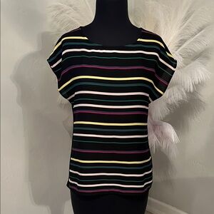 Vince Camuto Black Short Sleeve Top with Multicolor Stripes